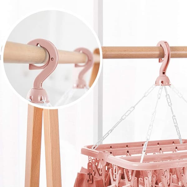 [RM](Rosa) Klädställ med 32 klämmor och hopfällbart stativ, Torka kläder E