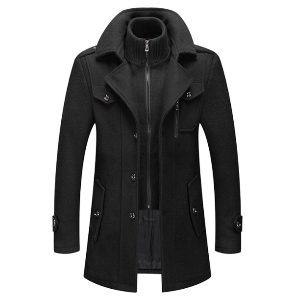 [RM]Men's Trench Coat Winter Wool Blend Jacket Overcoat Long Overcoat Black black S