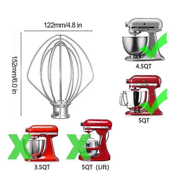 [RM]Kitchen Aide -lisävarusteet 4,5-5 Qt Tilt-Head -yleiskoneisiin, vispilä K45B/K5THCB/K5THB White  silver