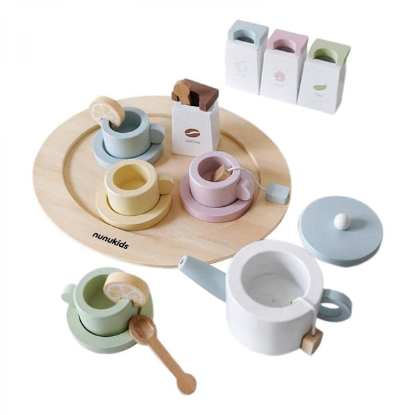 16 Delar Låtsaslek Kök och Matlagningsset Leksak Kaffekopp, Skopa, Smaker, Bricka, Citronskiva, Tepåse, Kökslek