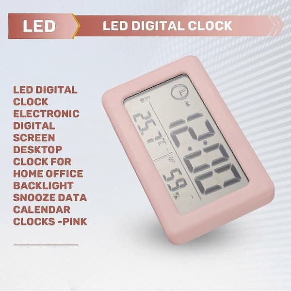 LED Digitalt Vækkeur med Baggrundsbelysning, Snooze, Kalender til Hjemmekontorbord Pink