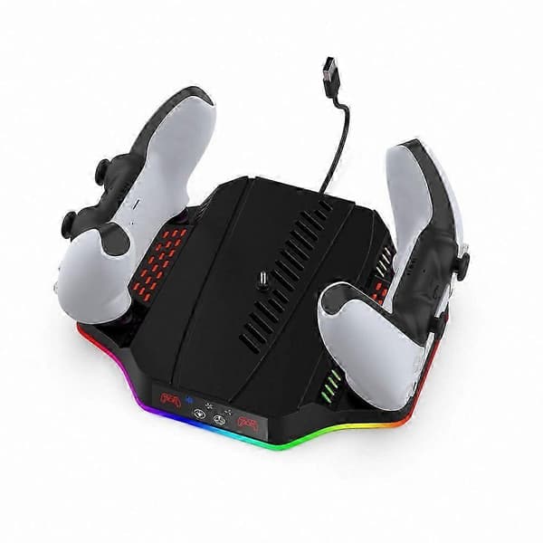 PS5 Slim Køledock med RGB-lys og Gamepad-oplader | Bærbar Konsolstander