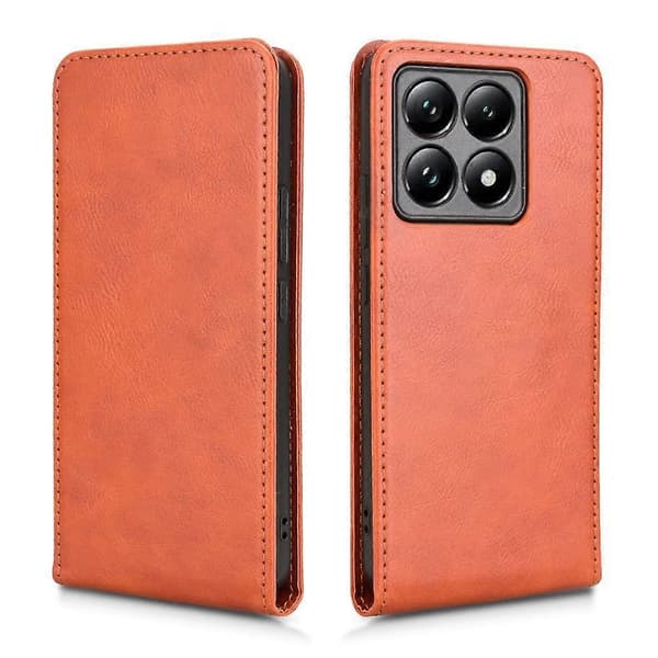 [RM] Magnetisk vertikalt flip-læderetui til telefon Brown For Xiaomi 14T Pro