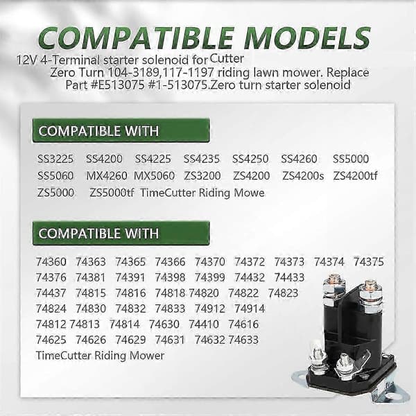CE-certificeret solenoidudskiftning til Zero-Turn plæneklippere Z4200 SS4225 SS4235 Timecutter-modeller black silver