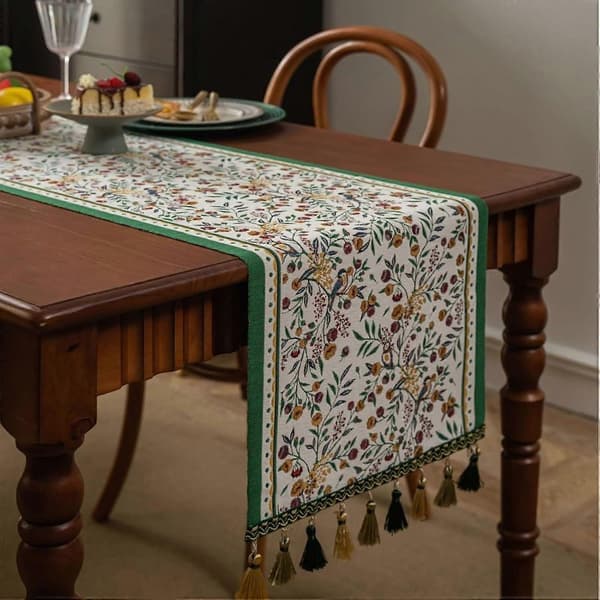 Flerfärgad blommig bordslöpare, polyester, 35x220 cm