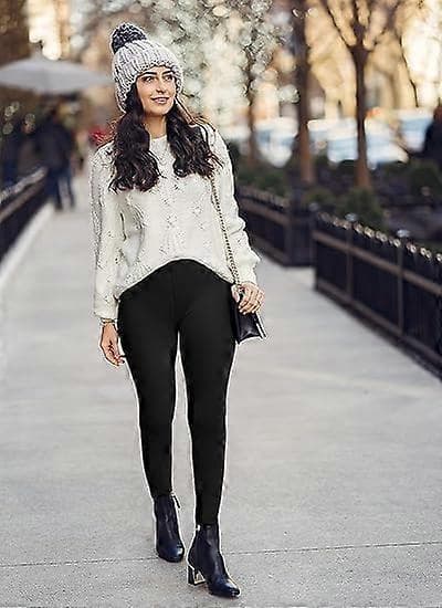 Vintervarme fleeceforede leggings til kvinder - Tykke fløjlsstrømpebukser termobukser sorte