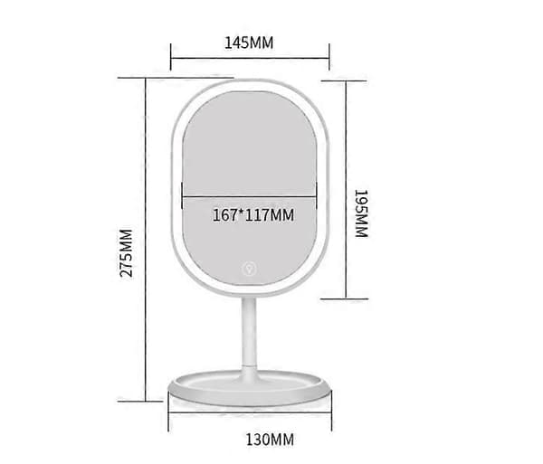 LED-speil, smarte lysinnstillinger og USB-lading, 180° sammenleggbart bordsspeil, hvitt, speiloverflate 16,7*11,7 cm