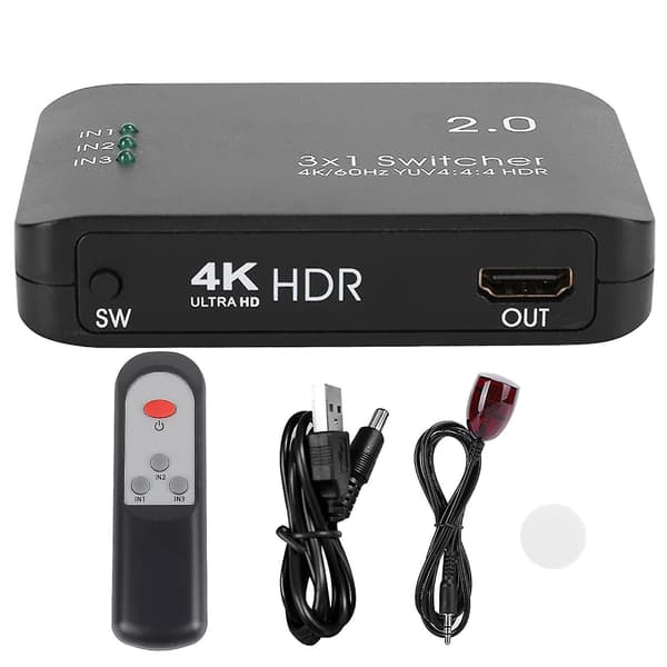 4K High Definition Multimedia Interface Switcher 3 ingång 1 utgång splitteradapter HD IR-fjärrkontroll ABS med LED-indikator