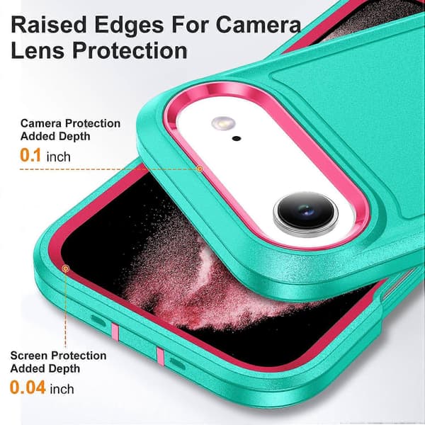 For iPhone 17 Air-deksel med støtte, 3-i-1-design i PC, silikon og EVA Light Cyan Rose