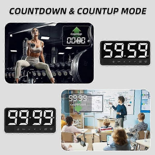 7,4\" Ekstra Stor LED Digital Timer - 99 Timers Nedtælling/Optælling, Magnetisk Stand, Genopladelig Køkkentimer