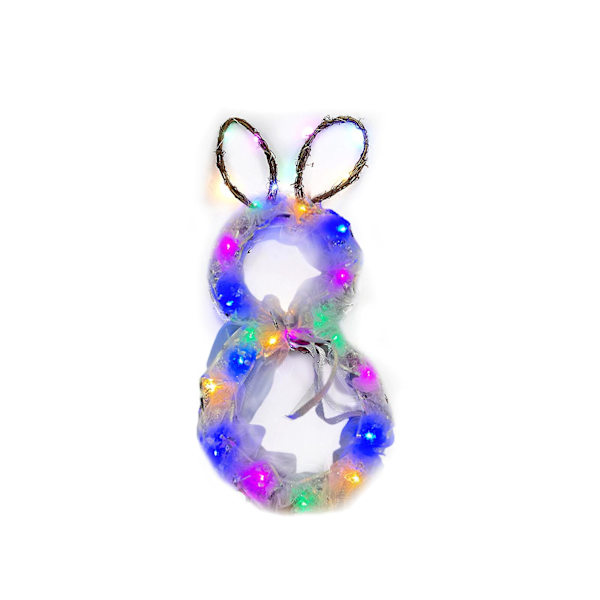 Påskhare Girlang Trä Led Rotting Vävd Tyg Mjukt Ljus Hängande Ornament New Silver L