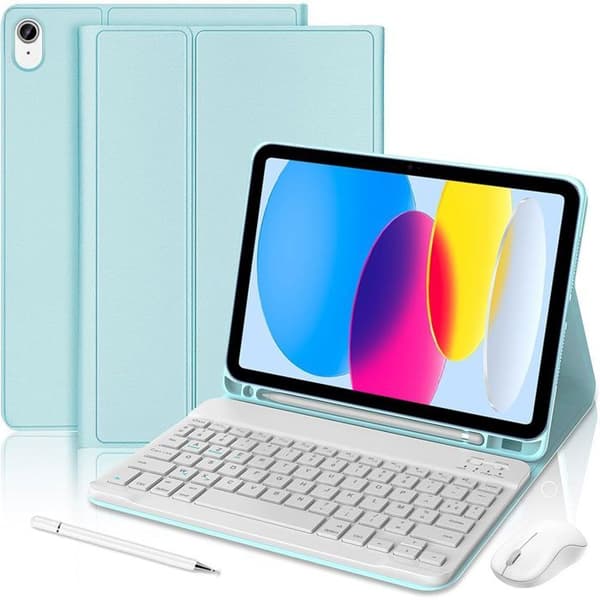 Keyboard Case for iPad A16 (11\") / iPad 10 2022 (10.9\") in Blue PU Leather with Keyboard + Mouse + Stylus[RM]