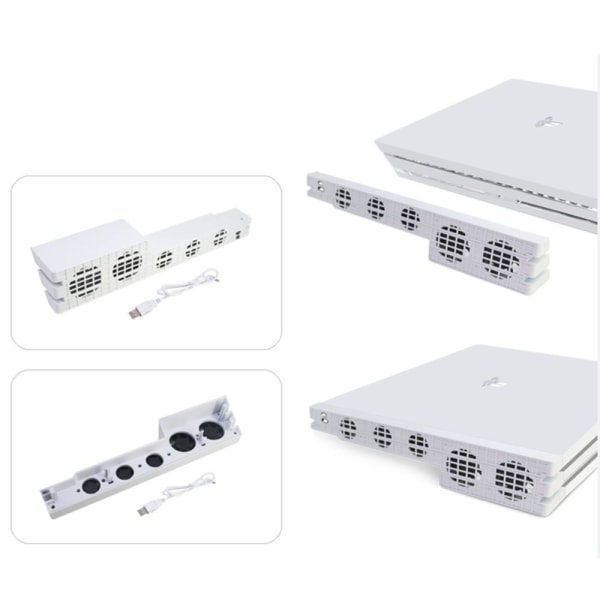 Bärbar USB Extern Kylare 5 Turbo Fläktar Kylfläkt för PS4 Pro Vit
