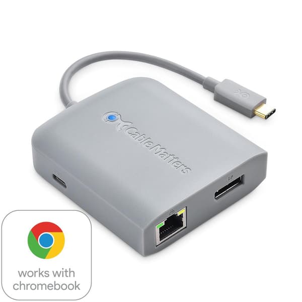 Cable Matters 1 til 5 Dockingstasjon 1xDP 4K60Hz, 1xRJ45 Ethernet 2xUSB-A 1xUSB-C PD 60W Works with Chromebook Certified grå gray