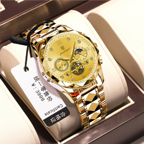 Man Waterproof Luminous Chronograph Watch for Herr Rostfritt stål Herr Quartz Watch color 9