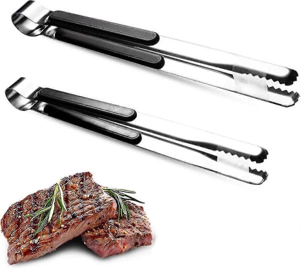 [RM] Køkkenstænger i rustfrit stål Grilltænger i rustfrit stål Tømmerhage og tænger Sort-2stk