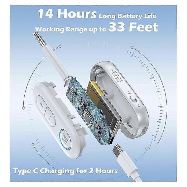 Trådløs 3,5 mm AUX Bluetooth 5.4-adapter, bærbar lydsender/-modtager med mikrofon til rejser, TV, PC og hovedtelefoner White