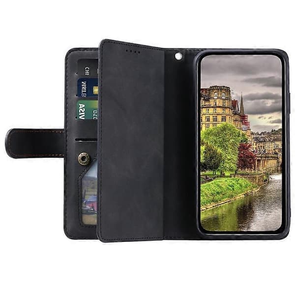 [RM] Kompatibelt etui til Xiaomi Redmi Note 14 Pro 4G, PU-læder cover med lynlås-pung og 9 kortpladser Black
