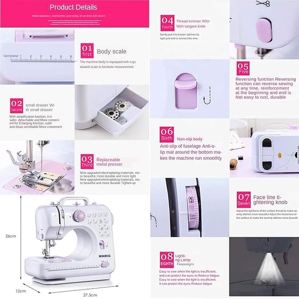 [RM]Electric Sewing Machine with 12 Stitches, Portable and Adjustable Speed