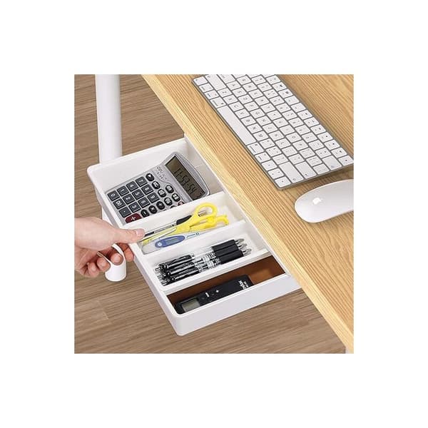 [RM]Under-desk drawer, desk storage drawer, self-adhesive desk organizer, hidden drawer box white