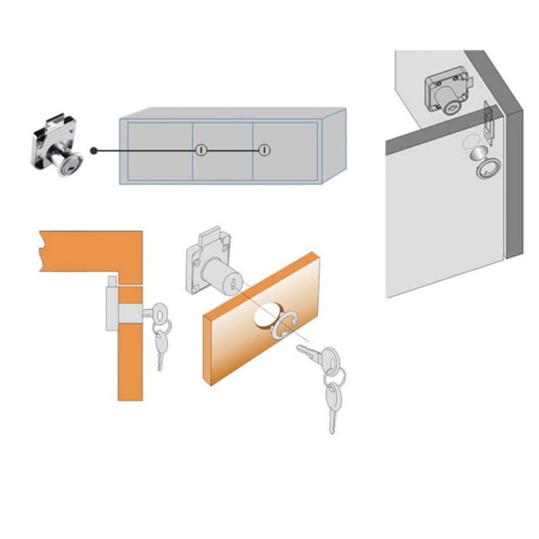 Cam Lock Skrivbordslåda Lås med 2 nycklar för H-skåp Brevlåda Arkivskåp
