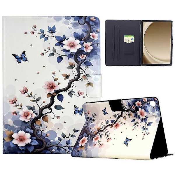 [RM]Stand Case for Compatible Samsung Galaxy Tab A9+ with Pattern Printing, Leather Tablet Case with Auto Wake/Sleep Multi-angle Multicolor Pink Flower