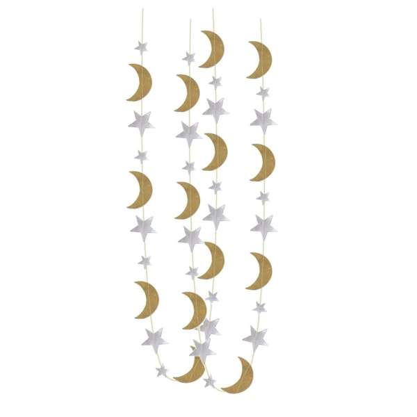 Star Moon Garland Hängande Buntings Ramadan Eid Födelsedagsfest Dekorationer Guld