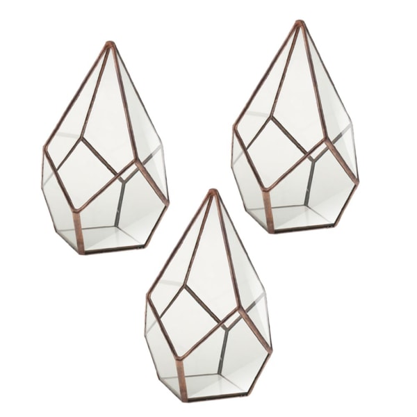 3x Diamant Geometrisk Glas Terrarium Suckulent Luftväxt 12x12x17cm Koppar