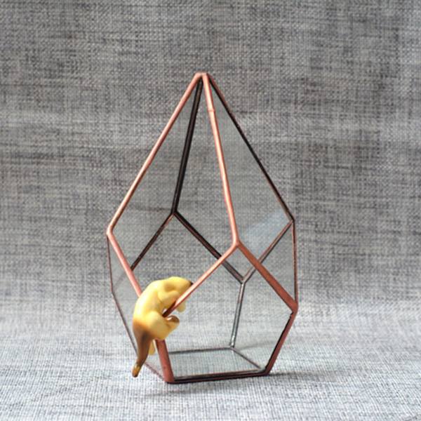 Luftväxt planteringskärl diamant geometrisk glas terrarium 12x12x17cm koppar