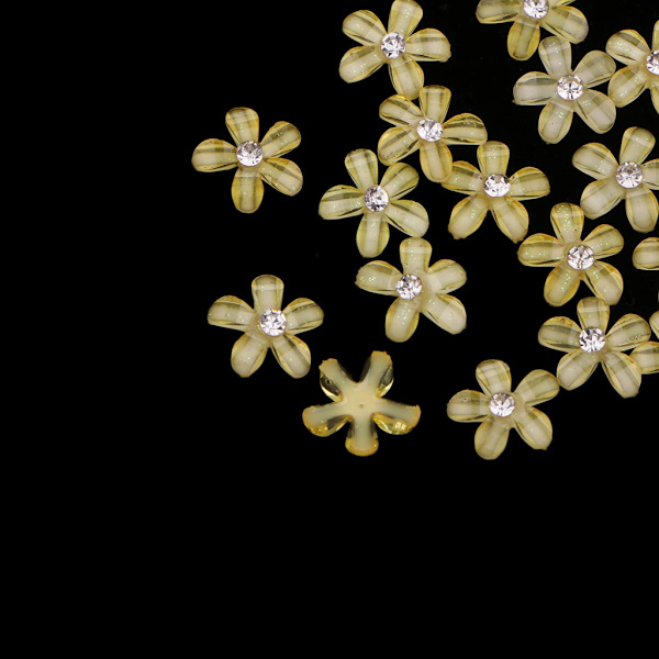 20 Blommor Flatback Knapp Rhinestone Dekorationer för Bröllop Gul
