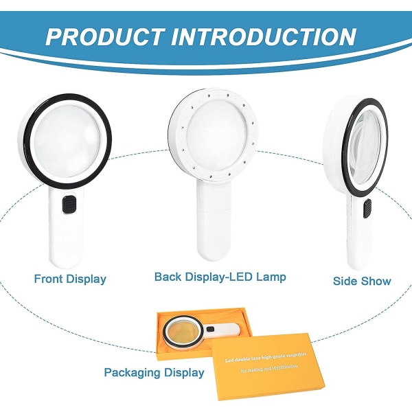 Förstoringsglas med 12 led-ljus, 30x dubbelglaslins Handhållen belyst förstoringsglas Läsförstoringsglas med för seniorer Läs, mynt, stämpel