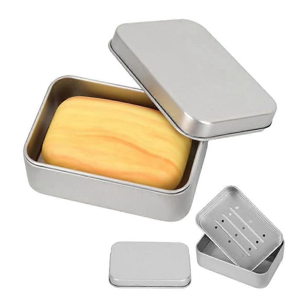Solid såpeskål i aluminium med avtakbar drenering, sølv, 2 stk