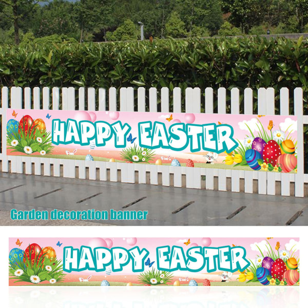 Påskbanner Skapa Stämning Enkel Installation Polyester Gräsmatta Skylt Bakgrund Flagga Kanin Påskägg Vimpel Festtillbehör S 5
