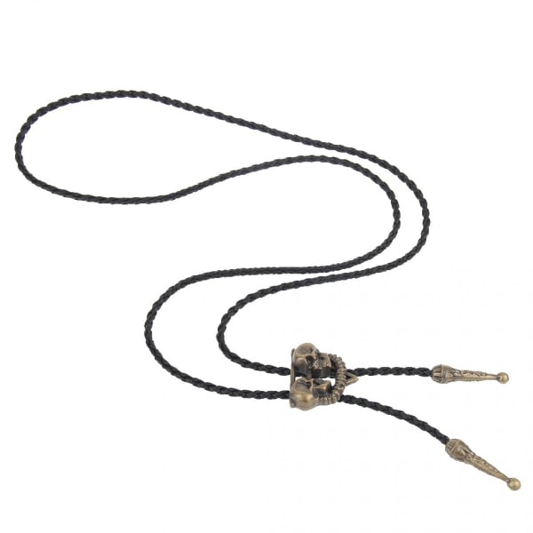 Punk Skelett Dödskalle Bolo Slips Läder Slips Halsband Western Antik Koppar