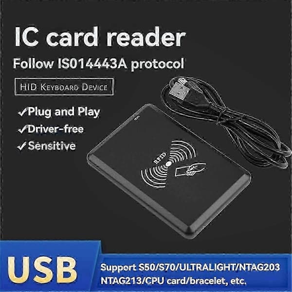 USB RFID-læser Kontaktløs Smartkortlæser, Driverfri HID til Windows Linux Android