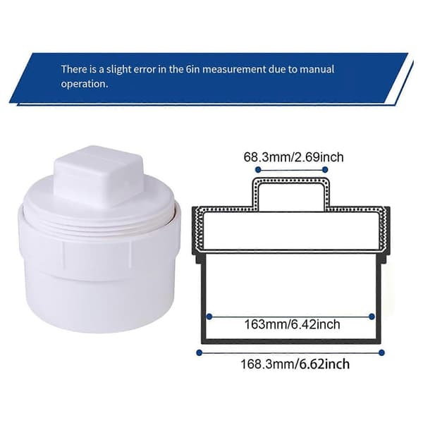 2 stk. 6 tommer PVC kloakrenseadapter med hætte, DWV skyllesystem til udendørs, have, forbedret drænrørsfitting White