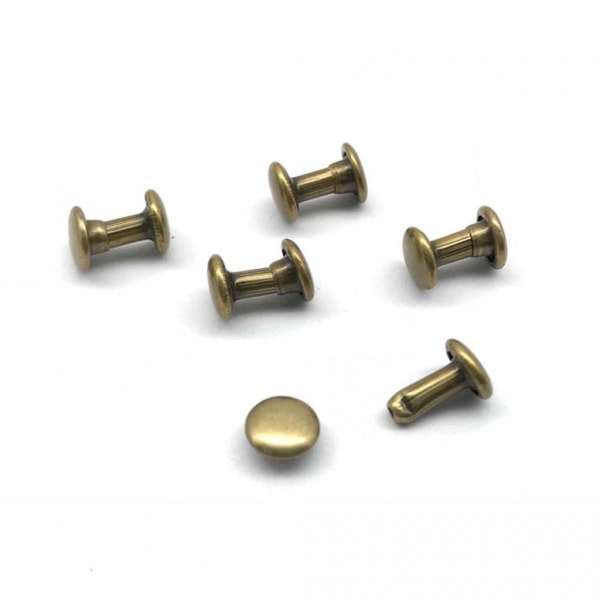 100 Set Dubbla Nitar Studs för Väskor Skor Läder 6x8mm Brons
