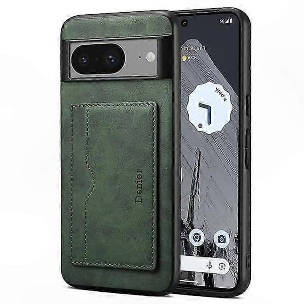 Retro læder TPU PC telefoncover med kortholder til Pixel 8 Green