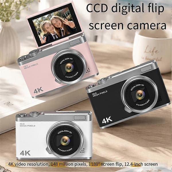 Digitalkamera 4K HD Børnekamera 48MP Autofokus Vlogging Kamera 2,4 Tommer Retro Mode Bærbart Videokamera C Pink