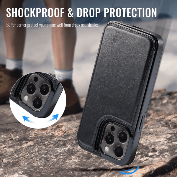 [RM] For iPhone 16 15 Pro Max Plus PU Leather Case Stand Card Holder, Dual Magnetic Clasp and Durable Shockproof Protection iPhone16Pro