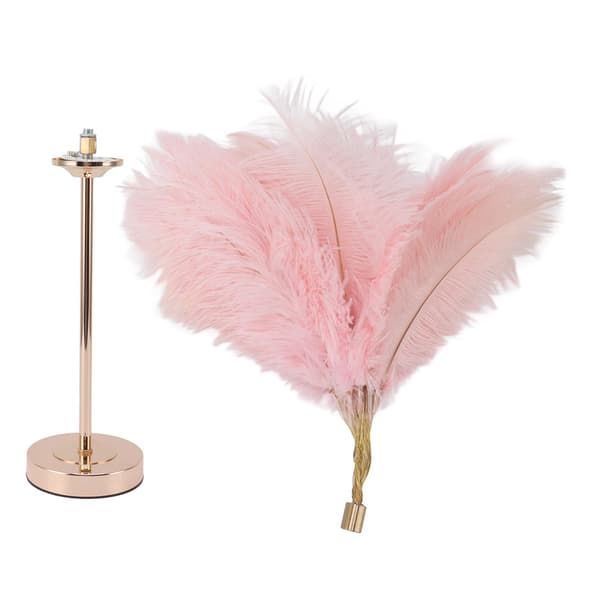 [RM]Pink Feather Table Lamp USB Rechargeable Touch Control Desk Lamp 30 Pcs Built-in Battery