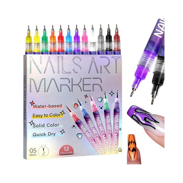 12 st Nail Art Pen Markers 0,5 mm Fine Tip for Precise Graffiti Drawing[RM]