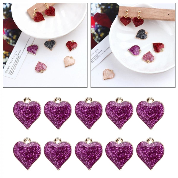10 st Berlocker glänsande hjärta emalj legering hänge DIY-handgjorda smycken fynd rosa