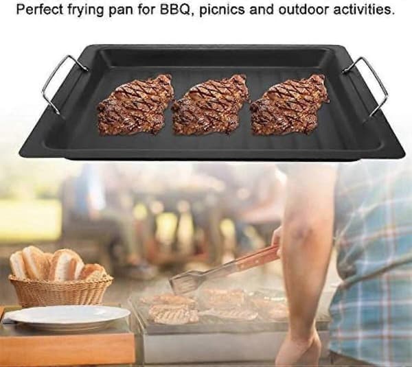 Grillpanne Grillplate, Matkvalitets Rustbestandig Stekepanne Non-Stick Grillplate Bærbar Stekeplate, 30*25cm, Svart, Metallmateriale
