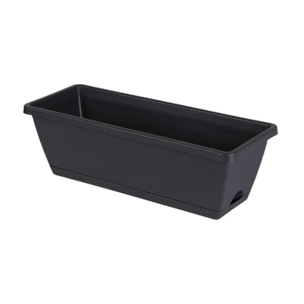 2x Rektangulära blomlådor för inomhusväxter, balkong, trädgårdsdekor - Blomkrukor med dränering Dark Grey