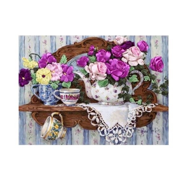 Bandbroderi kit för nybörjare färgglatt blommönster DIY dekor