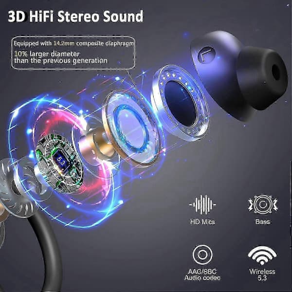 Q38 Trådlösa Bluetooth 5.3 Stereo Hörlurar - Brusreducering & Svettresistent för Sportaktiviteter White