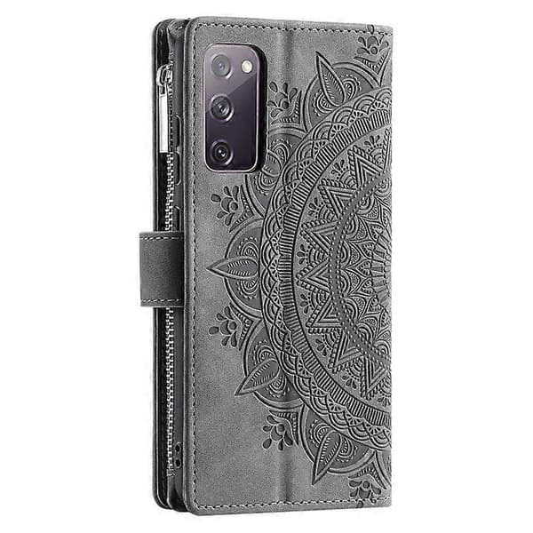 Til Samsung Galaxy S20 FE 4G / 5G Multi-Card Totem Lynlås Læder Telefoncover Grey
