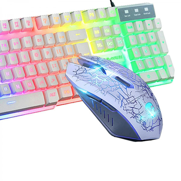 T6 Regnbåge LED USB Trådbundet Tangentbord Och Musmatta Combo