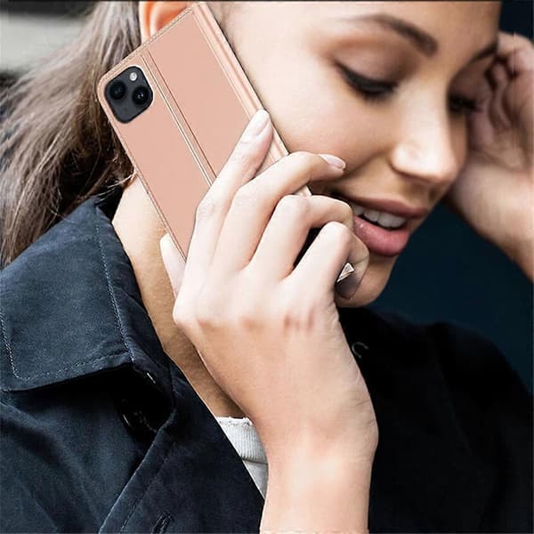 Fodral för iPhone 13 Läder Telefonfodral Stativ med Dold Magnetisk Stängning Pink gold Rose Gold